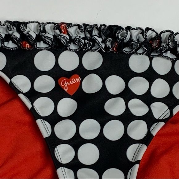 Guess USA | Size L | Black/White Polka Dot Ruffle String Bikini Swim Bottom - Picture 3 of 11